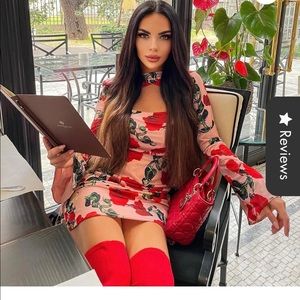 Catwalk Connection Mini Dress SIZE small / medium. Pink & red long sleeve dress